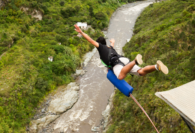 Enjoy the thrilling experience of bungee jumping from a height of 45 meters at Della Adventures in Lonavala, Maharashtra.