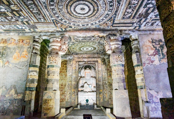 Ajanta Caves exemplifies one of the greatest achievements in ancient Buddhist rock-cut architecture.